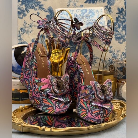 🆕 KURT GEIGER LONDON 🧿 NWOB Butterfly Wedge Heel with Ties, Sz 37 US 7 - Picture 6 of 15